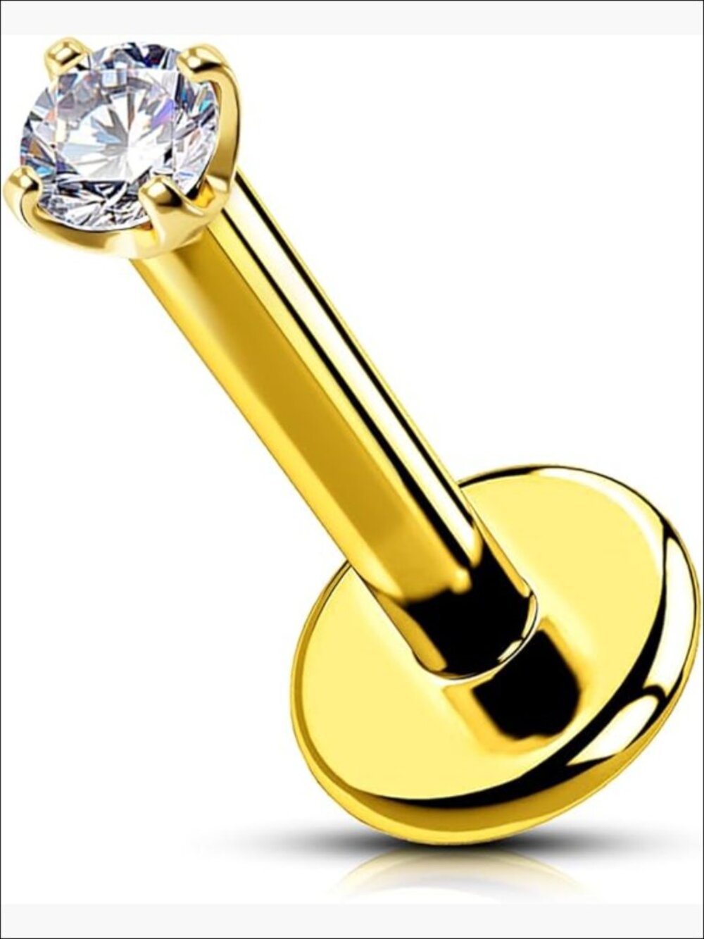 16G 14K Solid Gold Lip Ring Stud, Push-Pin Labret Piercing, G23 Titanium Bar